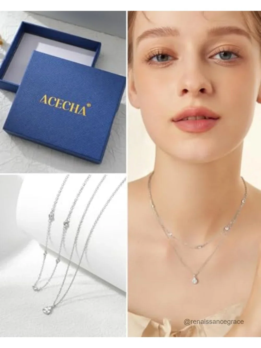 Layered Choker Necklace Set with Dangling Pendant, 18K Gold Plated, Cubic